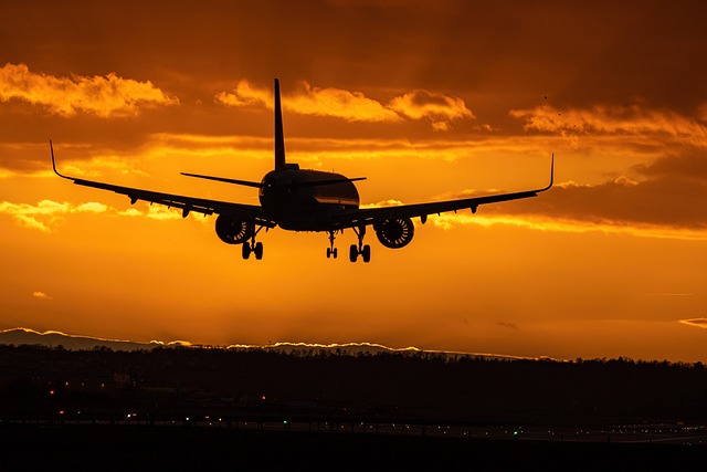 Aeroplane in orange sky