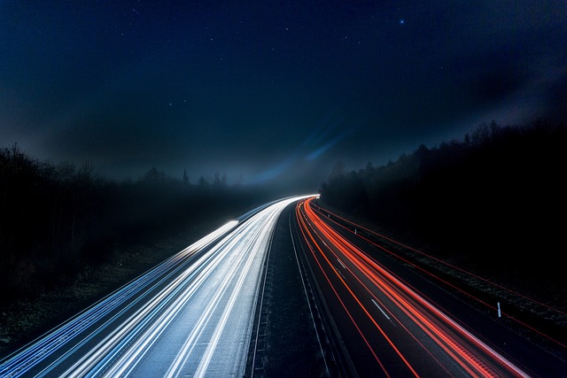 Lit up roads at night